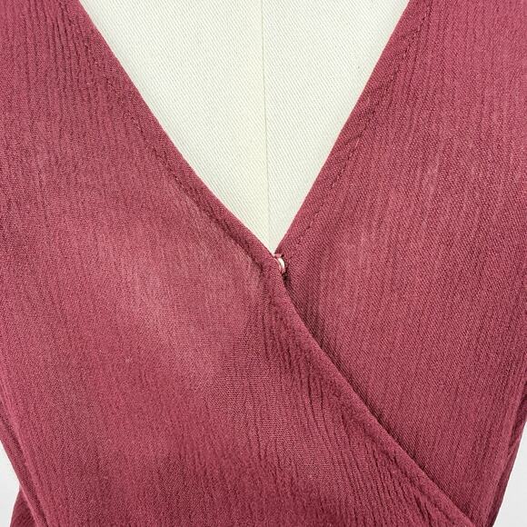Lulus Burgundy Wrap Maxi Dress L Short Sleeve V Neck Flowy Lined Wedding Guest - Picture 3 of 8